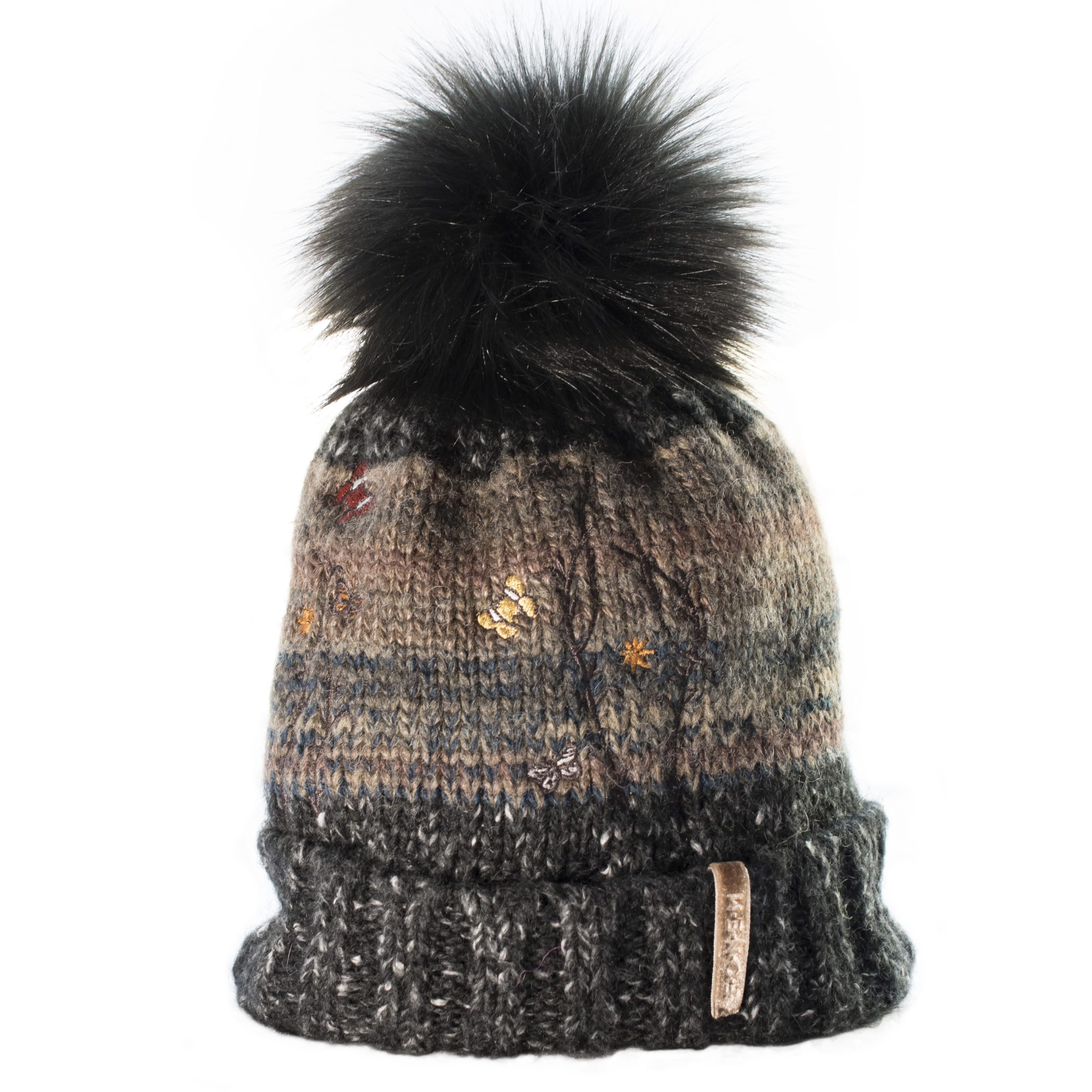 KNITTED BEANIE WITH FUR- BROWN